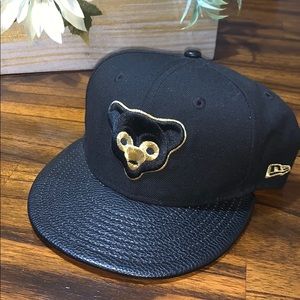 Chicago Cubs Black & Gold leather brim fitted hat